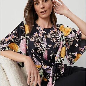 Ann Taylor Floral Print Tie-Front Blouse